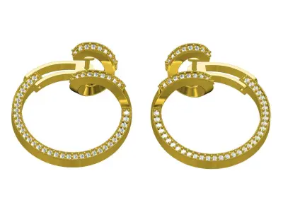 Antique Spiral Design Diamond Stud Earring 3D print model