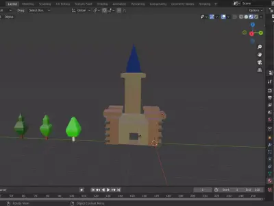 castle tower with trees in it Low-poly 3D model
