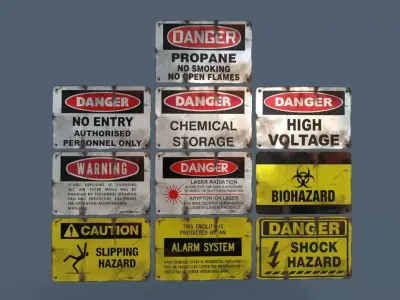 Metal warning signs Common Enviroment Assets Low-poly 3D model