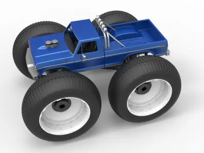 Vintage Monster Truck with 10 ft wheels Scale 1 to 25 3D print model