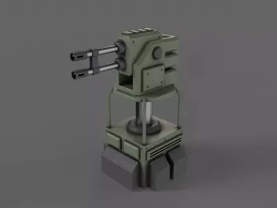 PBR Turret Gun 02 Green Low-poly 3D model