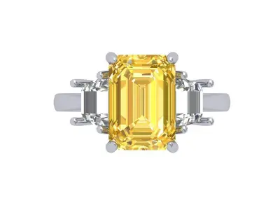 Emerald 3 Stone Art Deco Ring 3D print model 3
