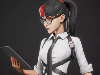 Stylized Strictly Dressed Girl  Character  Low-poly 3D model