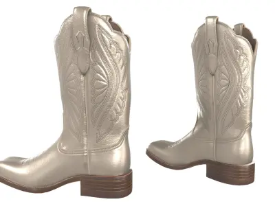Gold Stitch Cowgirl Boots 3D model