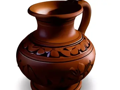 Ancient Clay Jug with Floral Design Low-poly 3D model