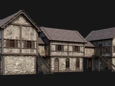 205-206-207-208 Old Medieval Houses Pack 4K Textures Low-poly 3D model