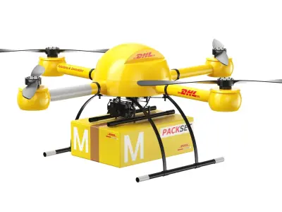  Two Detailed Flying DHL Delivery Vehicles 