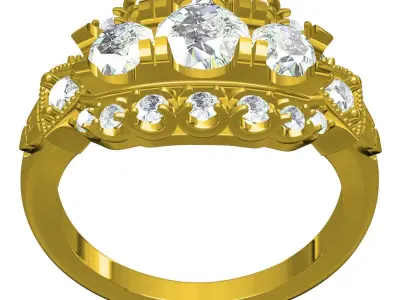 Antique Three Stone Art Deco Wedding Ring 3D print model
