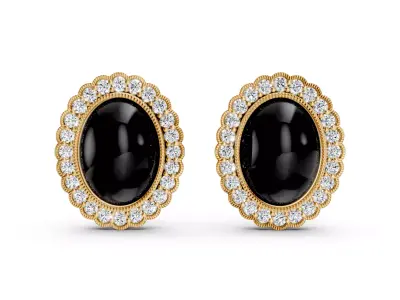 Black Cabachon Earrings 3D print model