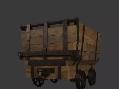 Wooden Mine Cart Low-poly 3D model
