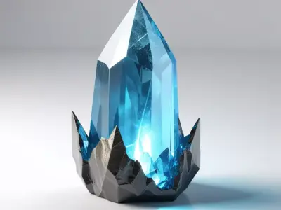 Fantasy Blue Crystal with Rock Base 3D model