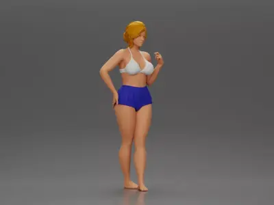 woman posing barefoot wearing top and shorts stylishly 3D print model