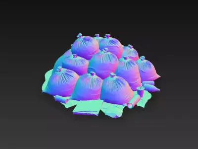 Trash Bag Pile -Garbage Bags Collection with Litter - PBR Low-poly 3D model