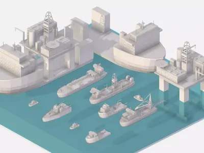 Big Boat Vessel Drill Ship Platform Low-poly 3D model