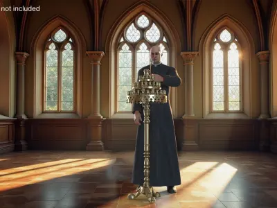 Priest with Church Candlestick Stand 3D model