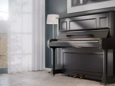 Black Upright Piano Low-poly 3D model
