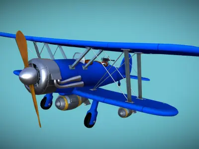 Stylized Biplane Low-poly 3D model