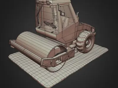 Steamroller old version Low-poly 3D model