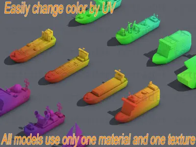 Low poly Ships pack 01 Isometric Low-poly 3D model