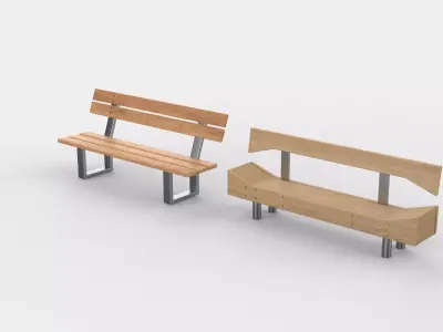 Wooden ribbed bench 3D model purchase