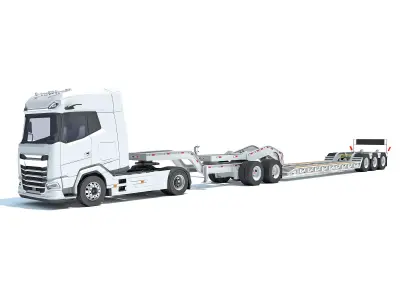 Semi Truck with Lowboy Trailer 3D model shop