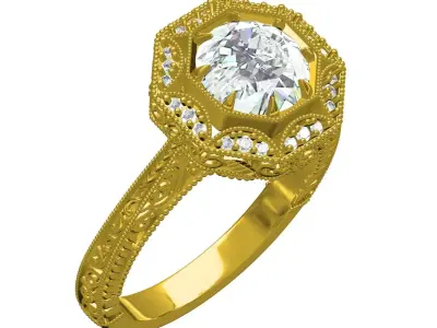 Antique Art Deco Filigree Engagement Ring 3D print model
