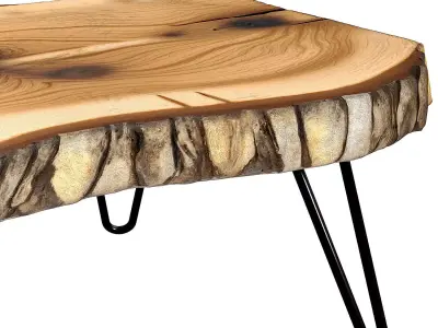 Wooden coffee side table made of Slab wood in Rustic Eco Loft  3D model