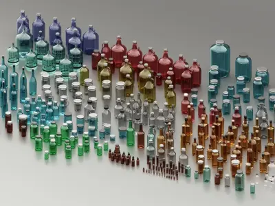  3D GLASS BOTTLES HQ CONTAINER PACK for Blender PROMO half price 3D model