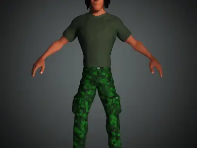 Army Cartoon Military African Boy Character  3D model