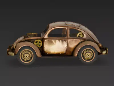 Mechanical car made of brass 3D Model  Low-poly 3D model