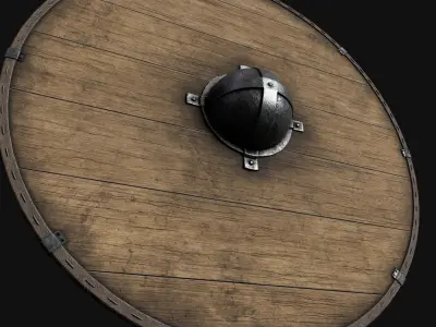 Slavic round wooden shield- base Low-poly 3D model