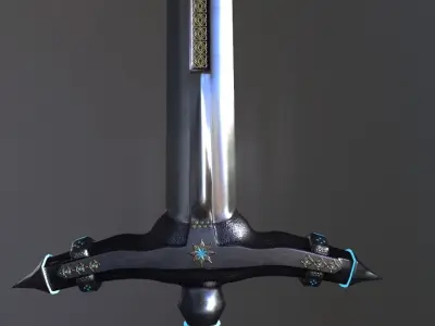 German stylized two-handed sword Low-poly 3D model