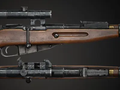 PBR Soviet Mosin Nagant 91-30 Sniper Rifle Low-poly 3D model