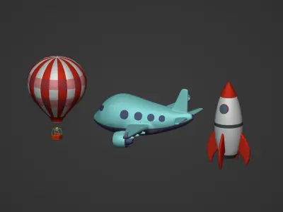 Aircraft - Cartoon Pack -- Rocket - Hot Air Balloon - Airplane  Low-poly 3D model