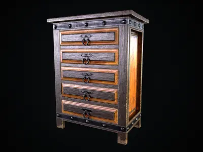 Old Wooden Dresser 01 Low-poly 3D model
