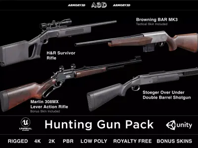 Game Ready Hunting Gun Pack Low-poly 3D model