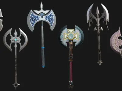 6 Battle Axes Collection All PBR Unity UE Textures Included 3D Model Pack purchase