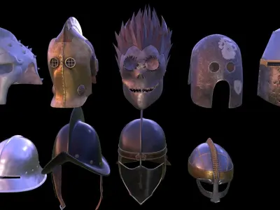Helmets and shields pack Vol1 Low-poly 3D model