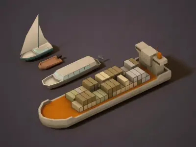Pack of low poly Boats Low-poly 3D model