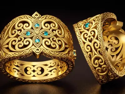 Vintage Ornamental Statement Ring 3D Model - Diamond Jewelry STL 3D print model