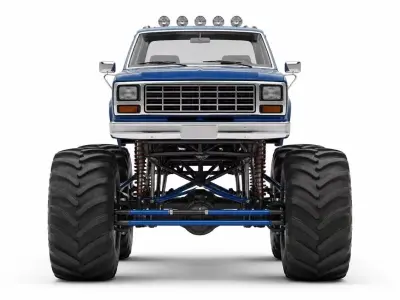 Custom Blue Monster Truck with Flame Graphics 3D model