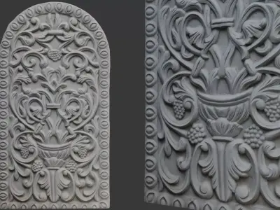 Decorative Stone Relief Panel Scan Low-poly 3D model