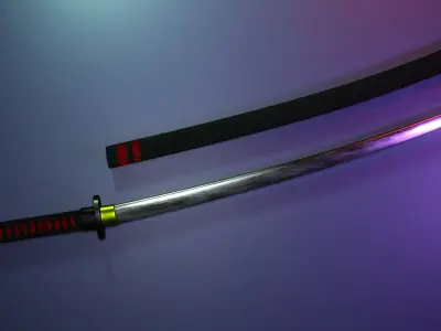 high-poly katana samurai sword 3D model