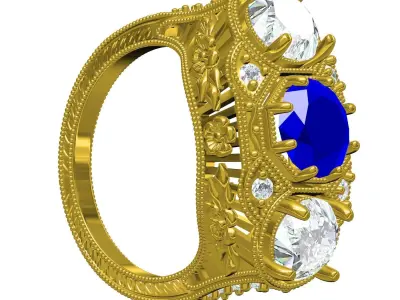Antique Three Stone Vintage Art Deco Engagement Ring 3D print model