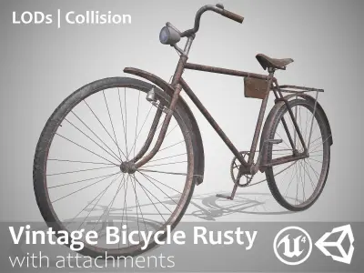 Customizable Vintage Bicycle Rusty - Updated for 2021 Low-poly 3D model