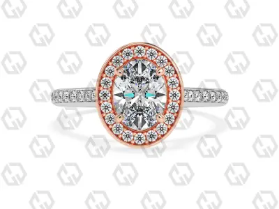 Ring 196 Oval Shape Cathedral Halo pave set with Gems 3D print model