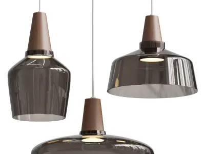 Antique Glass Coated Wood Pendant Lights 3D model