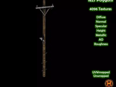 Power Pole - PBR Textured Low-poly 3D model