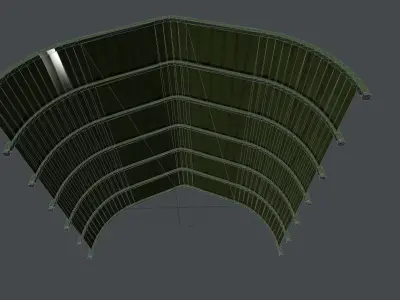 Military Airport Shed - simple aircraft hangar - green Low-poly 3D model