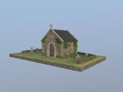 Small Memorial Chapel with cemetary Low-poly 3D model